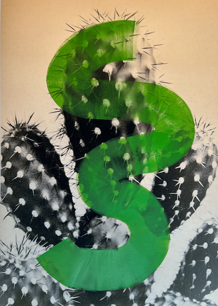 Bruno V. Roels - Figura Serpentinata (Demeter), 2023, Acrylic paint on a digital print, 75 x 50 cm